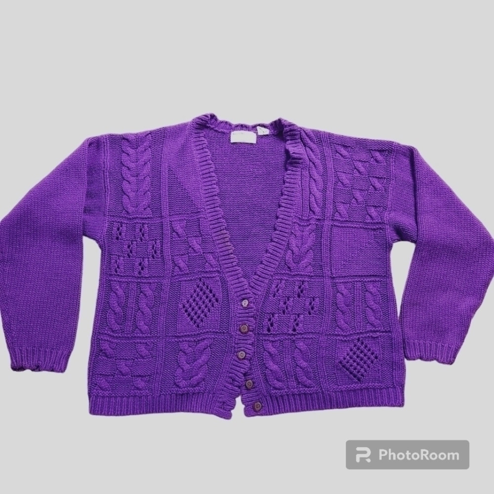 Vintage Maggie Lawrence sz M Loose knit Purple Cardigan